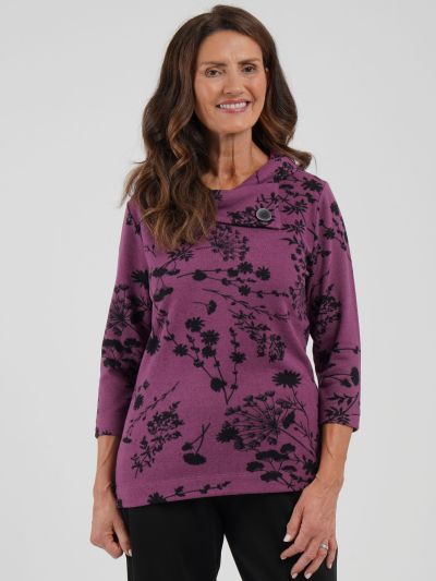 TIGI Dark Floral Split Cowl Top