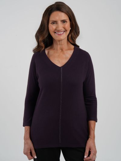 TIGI Diamante  Trim V Neck Top