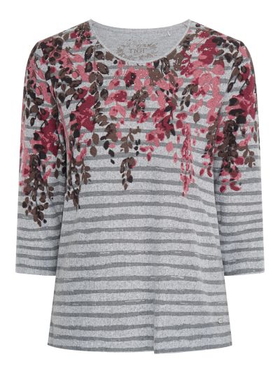 TIGI Stripe And Floral Border Print Top