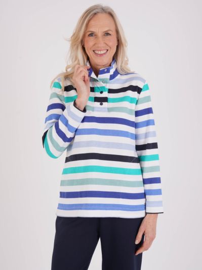 TIGI French Terry Striped Funnel Neck Top