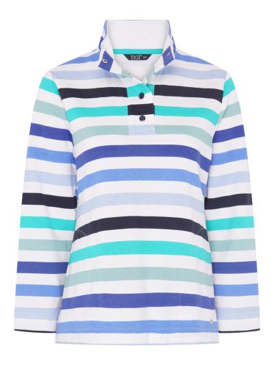 TIGI French Terry Striped Funnel Neck Top