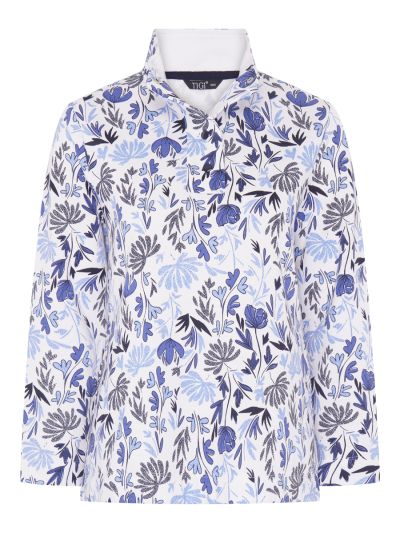TIGI French Terry Floral Funnel Neck Top