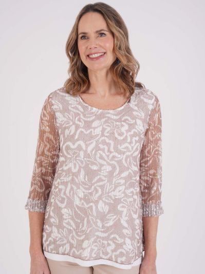 TIGI Embellished 2 Layer Mesh Top