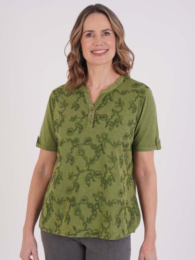 TIGI Embroidered Notch Neckline Top