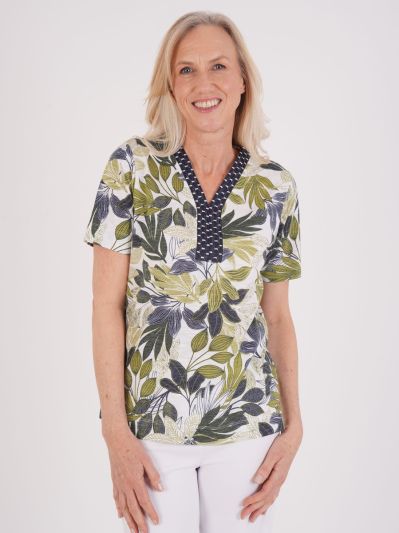 TIGI Embroiderd Notch Neckline Jungle Print Top