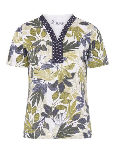 TIGI Embroiderd Notch Neckline Jungle Print Top