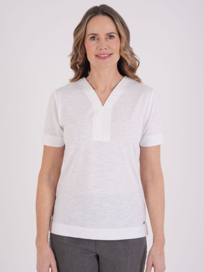 TIGI Embroidered Neckline Top