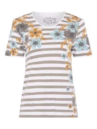 TIGI Stripe And Floral Blend Print Top