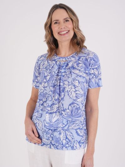 TIGI Pleat Neckline Tropical Print Top