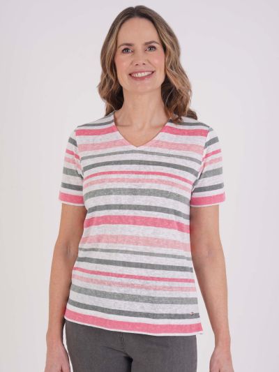 TIGI Stripe And Diamante V Neck Top