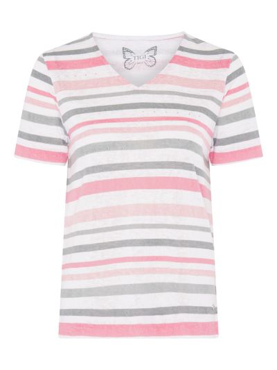 TIGI Stripe And Diamante V Neck Top