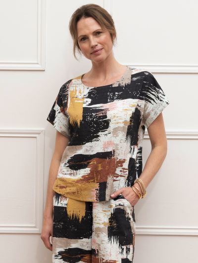 VIZ-A-VIZ Abstract Print Block Shell Top