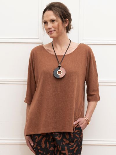 VIZ-A-VIZ Double Layer Crew Neck Top - Cinnamon