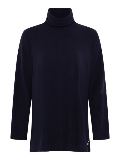 VIZ-A-VIZ Cowl Neck Long Sleeve Top- Navy