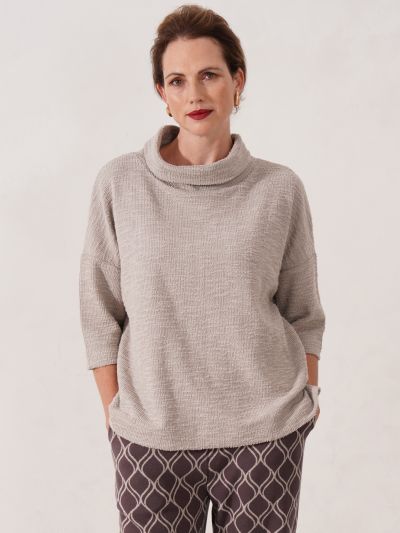 VIZ-A-VIZ Stand Cowl Neck Textured Top