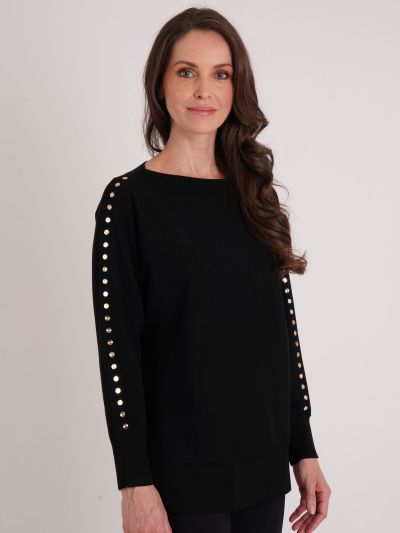 VIZ-A-VIZ Stud Shoulder Boat Neck Jumper