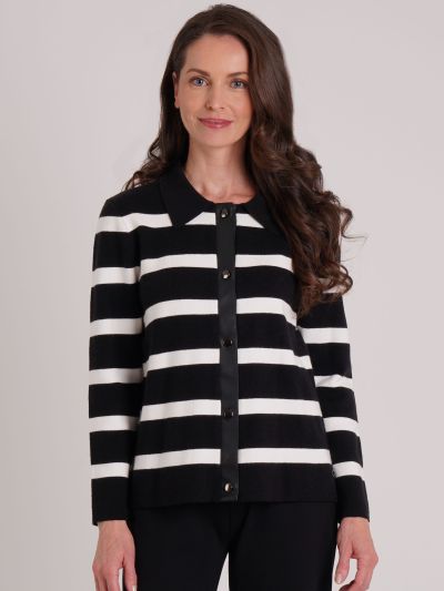 VIZ-A-VIZ Collared Stripe Cardigan