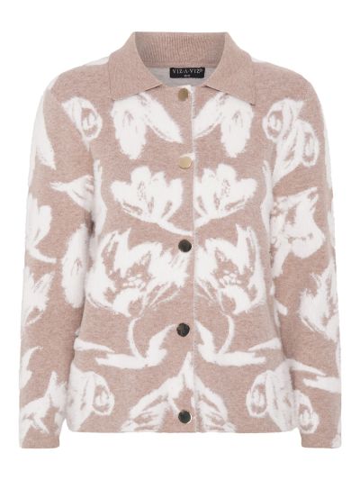 VIZ-A-VIZ Floral Jacquard Button Up Cardigan