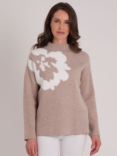 VIZ-A-VIZ Floral Jacquard Funnel Neck Jumper