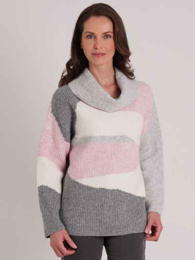 VIZ-A-VIZ Soft Intarsia Cowl Neck Jumper