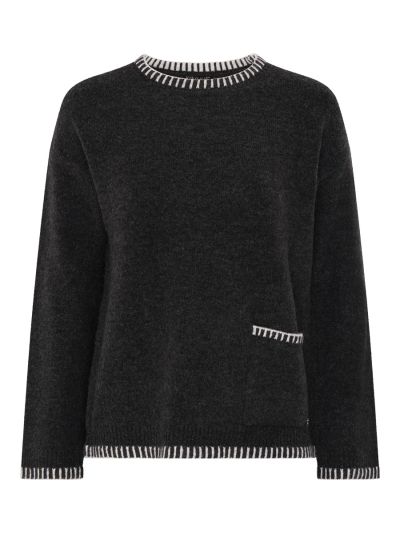 VIZ-A-VIZ Blanket Stitch Pocket Crew Neck Jumper