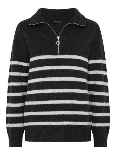 VIZ-A-VIZ Stripe Half Zip Funnel Neck Jumper