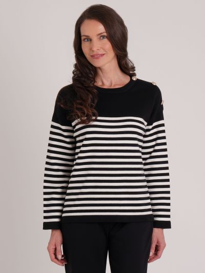 VIZ-A-VIZ Shoulder Button Detail Striped Jumper