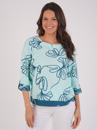 VIZ-A-VIZ Linear Floral Print Contrast Hem Top