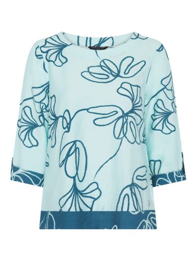 VIZ-A-VIZ Linear Floral Print Contrast Hem Top