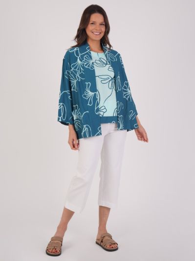 VIZ-A-VIZ Linear Floral Print Lightweight Jacket