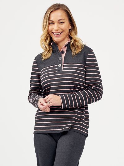 PENNY PLAIN  Charcoal And Dusk Striped Funnel Top