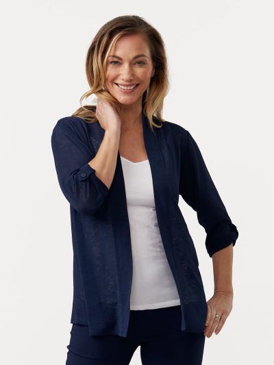 PENNY PLAIN  French Navy Roll Up Sleeve Cardigan