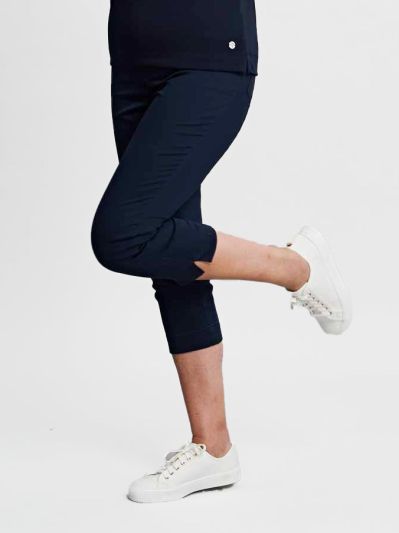 PENNY PLAIN  Navy Twill Cropped Trousers