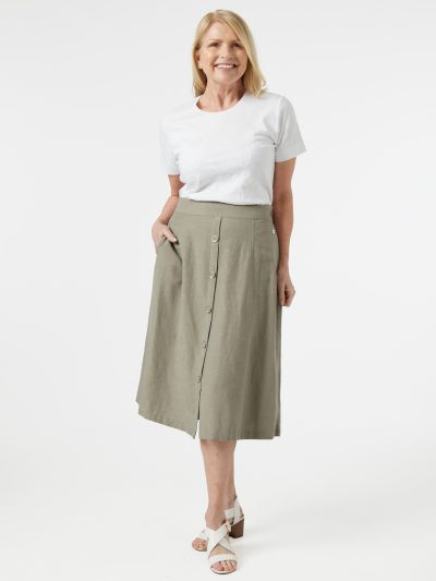 PENNY PLAIN  Sage Button Through Skirt