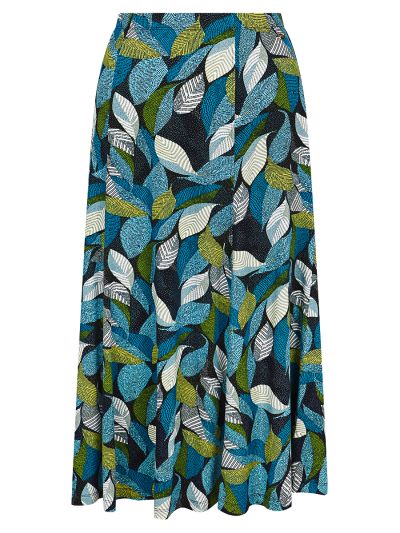 TIGI  French Navy And Turquoise Leaf Print Skirt- Short