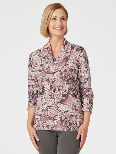 TIGI Painted Paisley All Over Print Cowl Neck Top