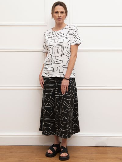 VIZ-A-VIZ Boutique Linear Print Cotton Skirt