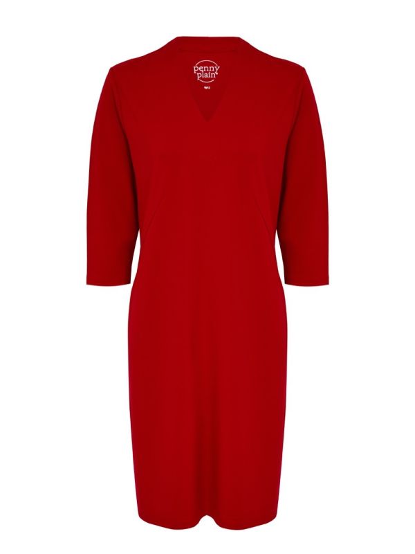 PENNY PLAIN Red High Back V-neckline Dress