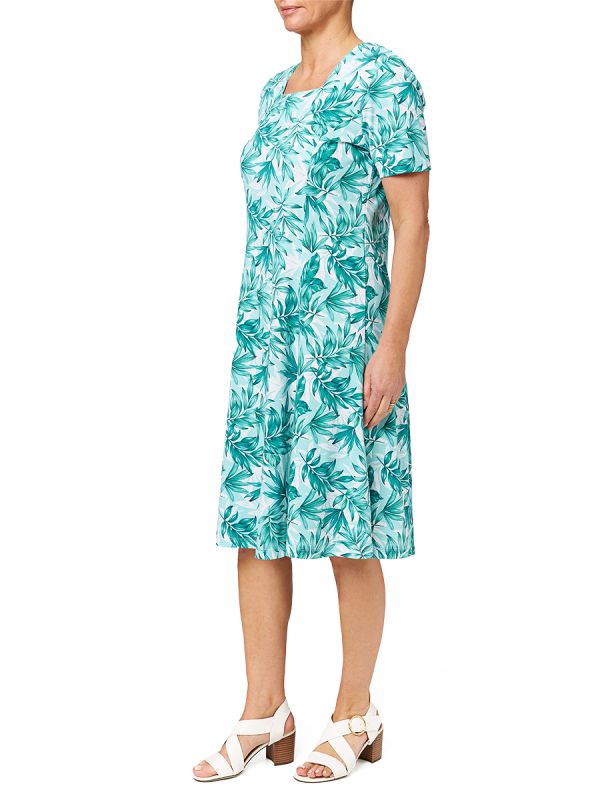 TIGI Turquoise Leaf Print Dress
